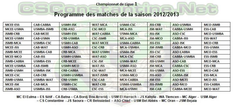 Programme championnat Algérie