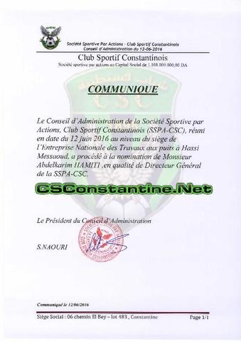 Communiqué de presse CSC 12/06/2016